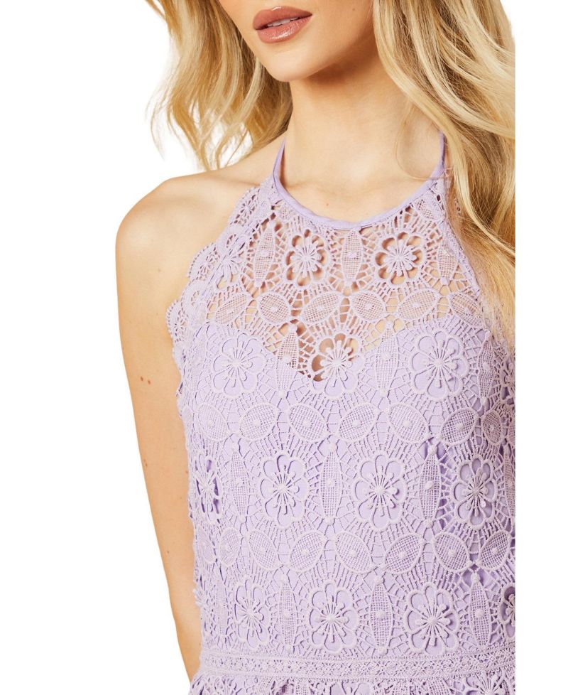 Women's Lace Detail Halterneck Midi Dress