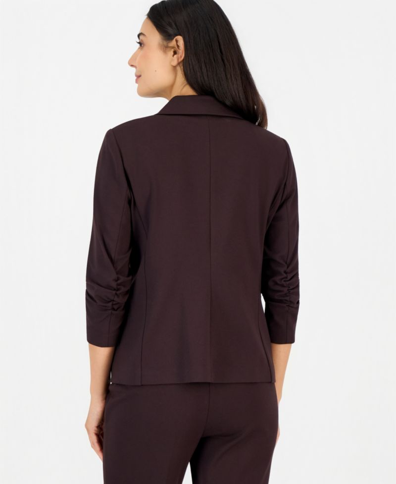 Women's Petite Notch Collar Scrunch-Sleeve Blazer