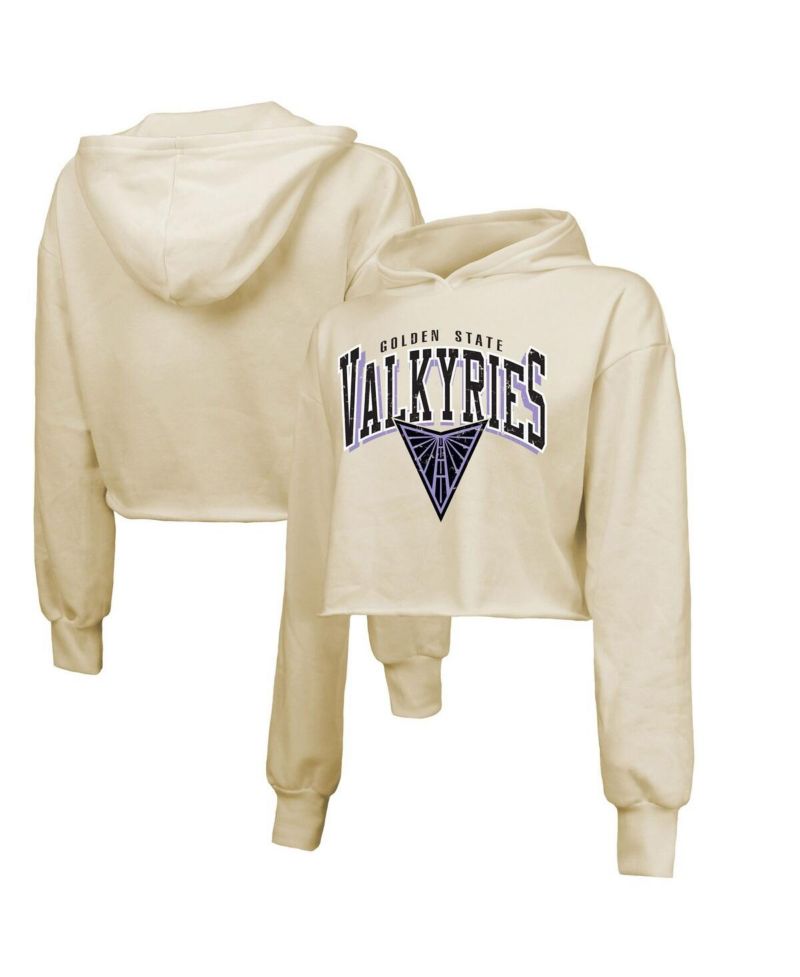 Women's Cream Golden State Valkyries Circus Shot Drop Shoulder Tri-Blend Cropped Pullover Hoodie