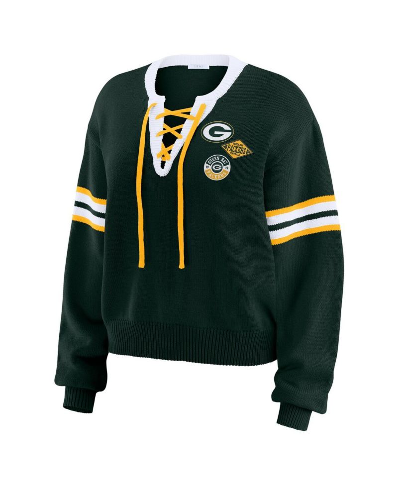 Women's Green Green Bay Packers Lace-Up Pullover Sweatshirt