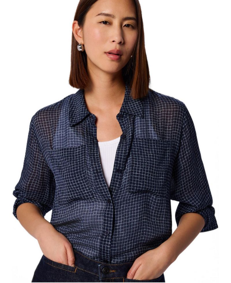 Women's Grid Print Sheer Shirt