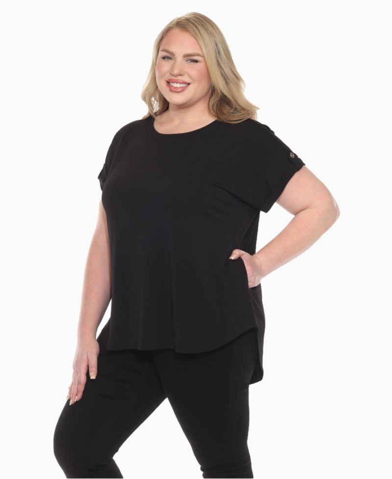 Plus Size Folded Short Sleeve Solid Top