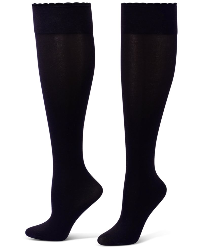 Women's Compression Opaque Scalloped-Edge Knee-High Socks, 3-Pack