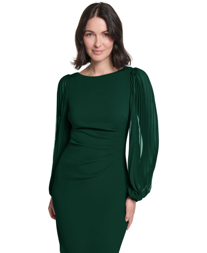 Petite Pleated Sleeve Side Tuck Dress