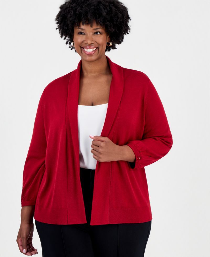 Plus Size Kissing Front Shawl-Collar Lightweight Cardigan