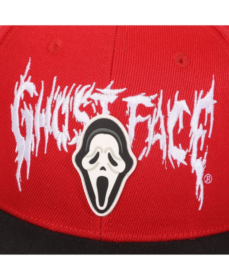 Men's Mask Rubber Badge Red Flat Bill Baseball Cap