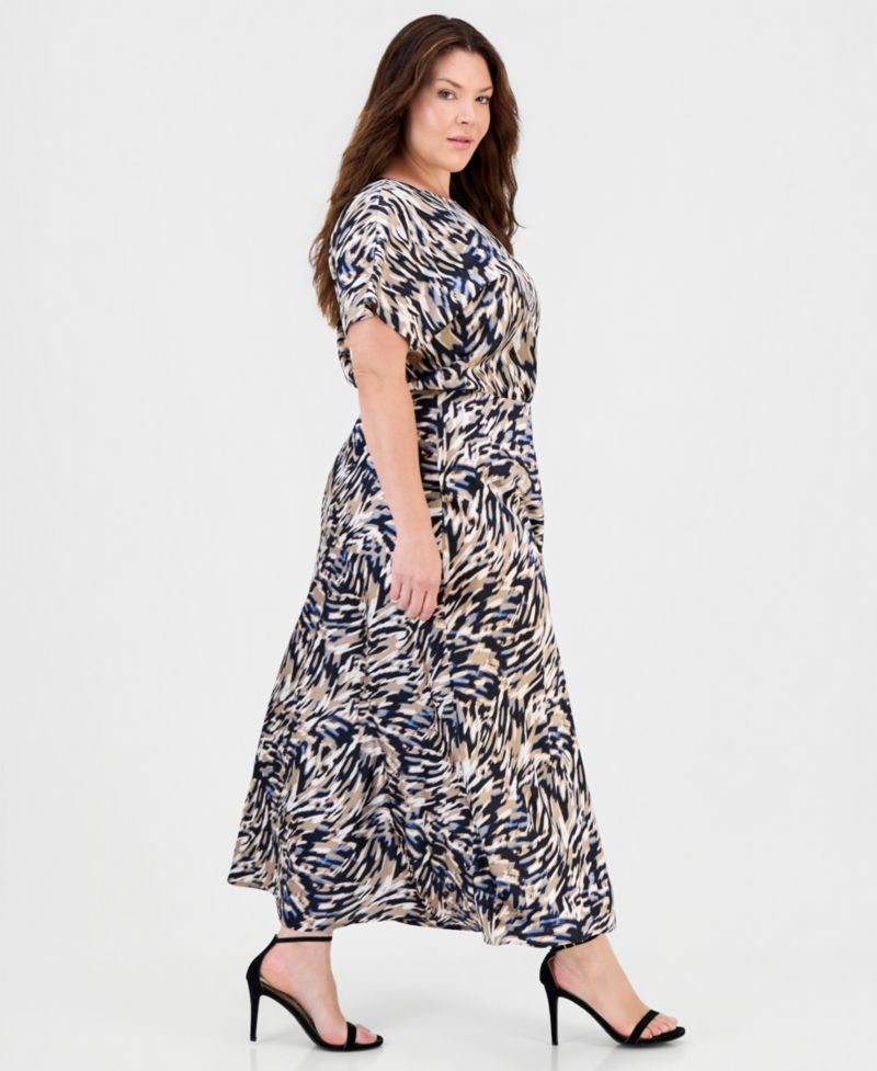 Plus Size Printed A-Line Midi Skirt