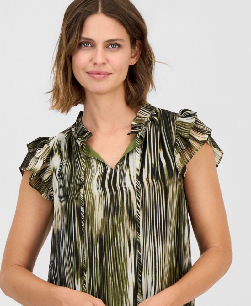 Women's Flutter-Sleeve Tie-Neck Top