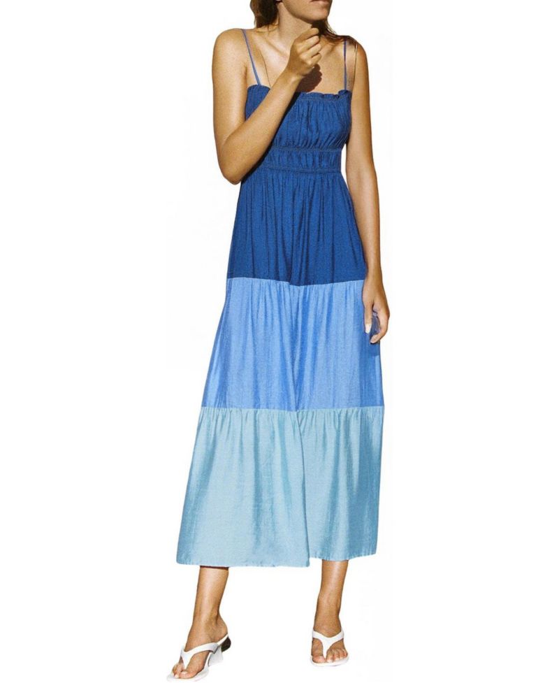 Women's Saltwater Icon Colorblock Maxi Smocked-Bodice Tiered Dress