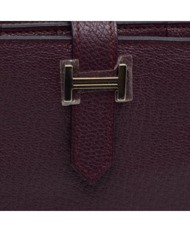 Pre-Owned HERMES Women's Raisin Epsom Leather Palladium Finish Bearn Wallet