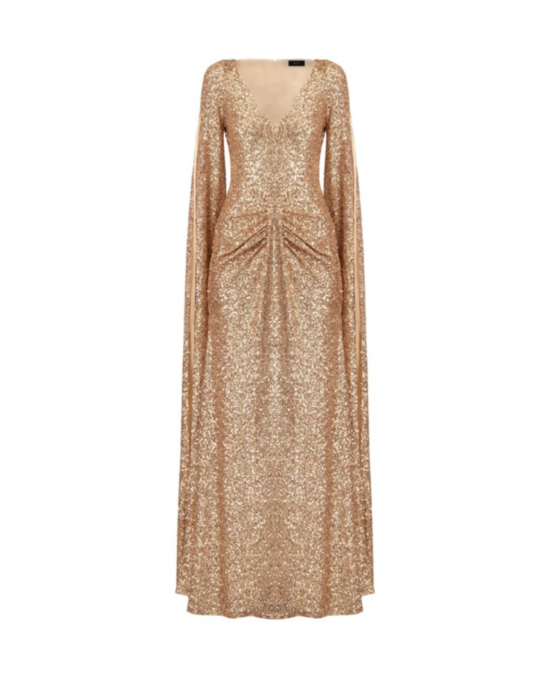 Women's Long Sleeve V-Neck Sequin Evening Dress with Slit