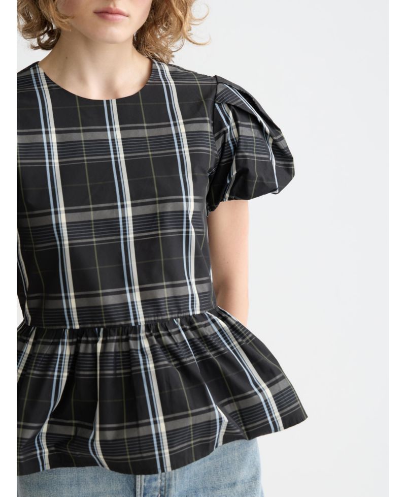 Women's Cap sleeve taffeta top with peplum