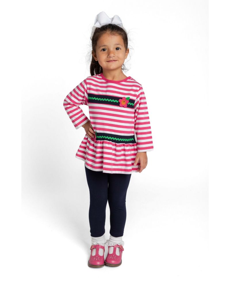Toddler Girls (2T - 6X) Stripe Knit Tunic With Sport Flowers And Leggings