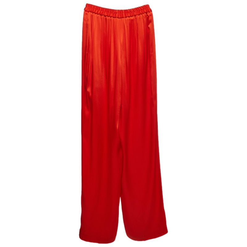 Women's Red Satin Straight Leg Trousers