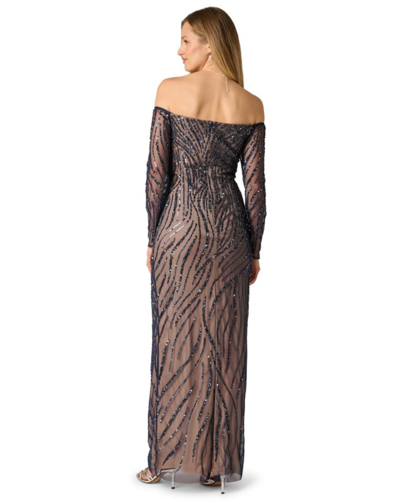 Women's Off the Shoulder Beaded Long Dress