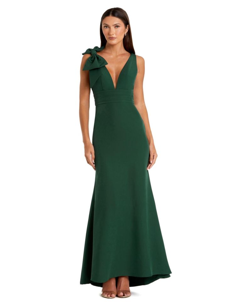 Women's Sleeveless V Neck Bow Detail Mermaid Gown