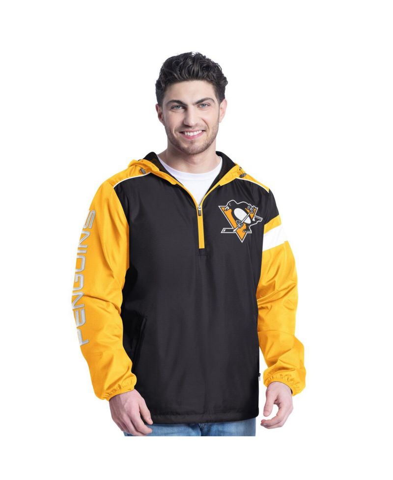 Men's Black/Gold Pittsburgh Penguins Lateral Half-Zip Hoodie Jacket
