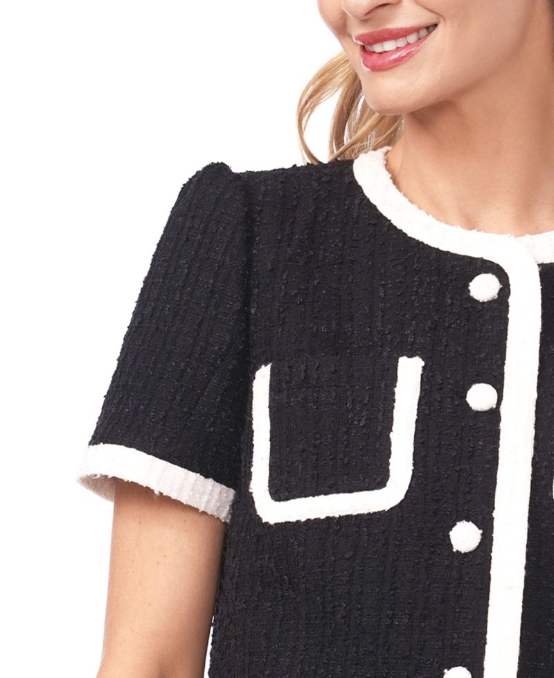Women's Puff Sleeve Contrast Binding Crew Neck Jacket