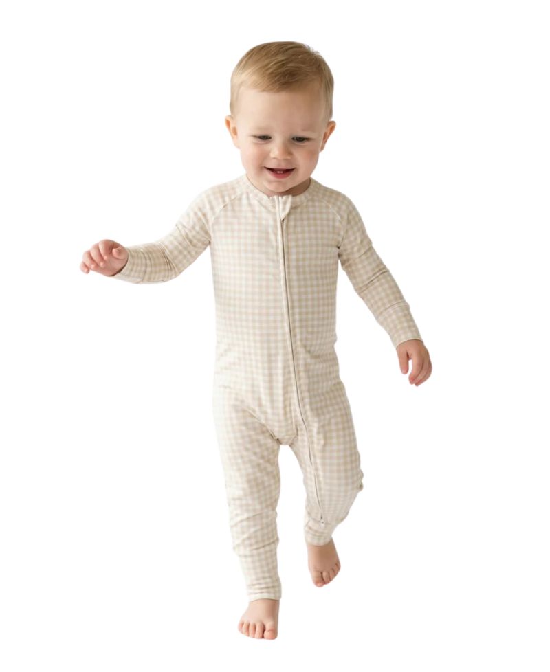 Baby Boys Sandstone Gingham Bamboo Sleeper