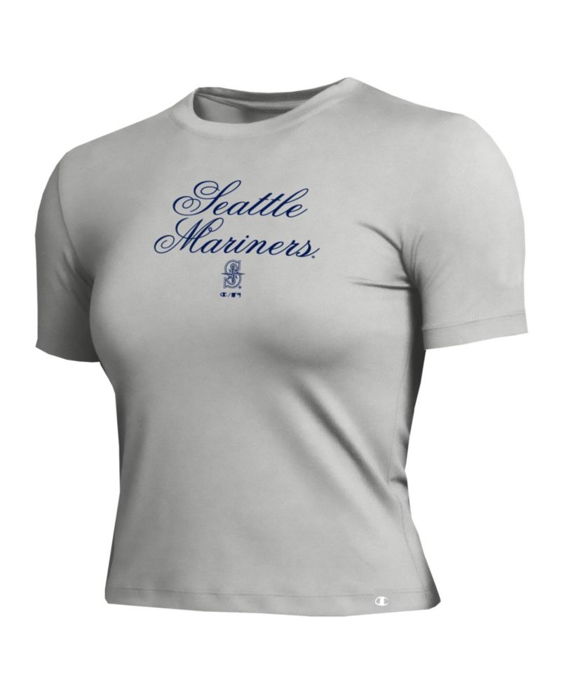 Women's Seattle Mariners Soft-Touch Fitted Cropped T-Shirt