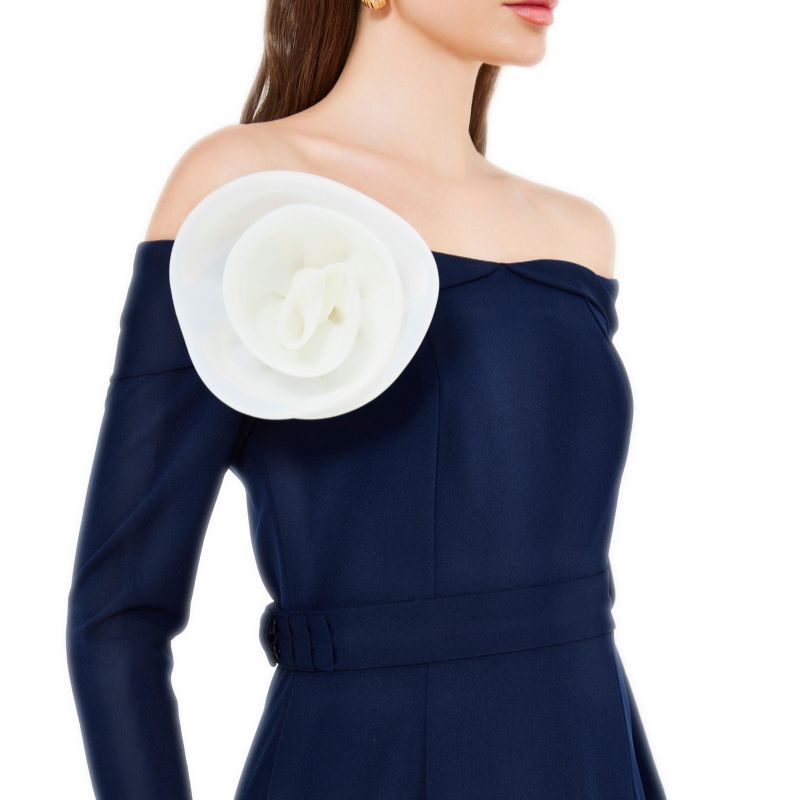 Off-The-Shoulder Long Sleeved Crepe Gown