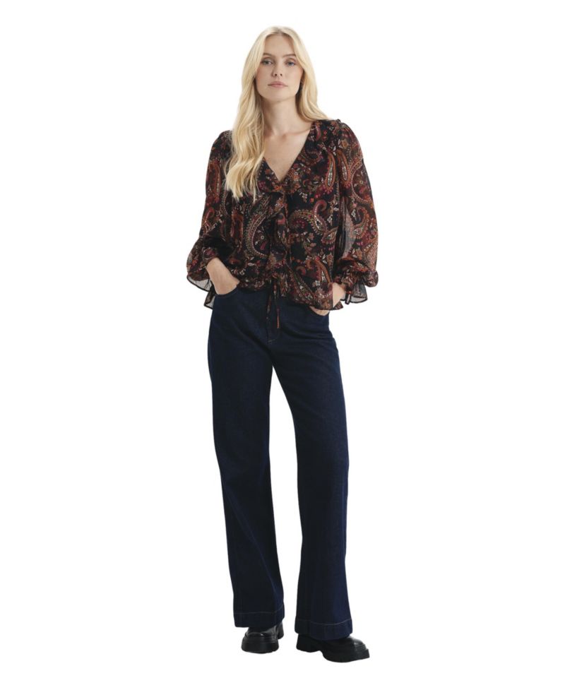 Women's Janelle Printed Chiffon Long-Sleeve Blouse