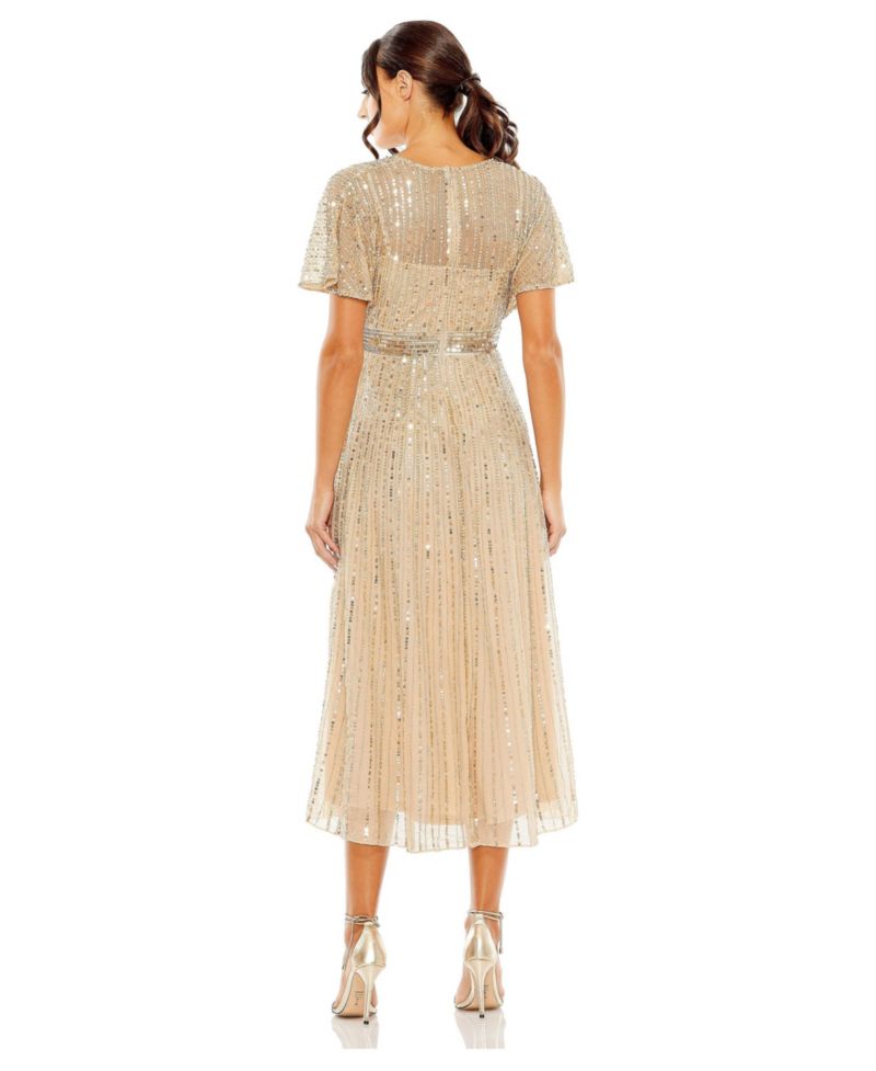 Women's A Line Embellished Short Sleeve Dress
