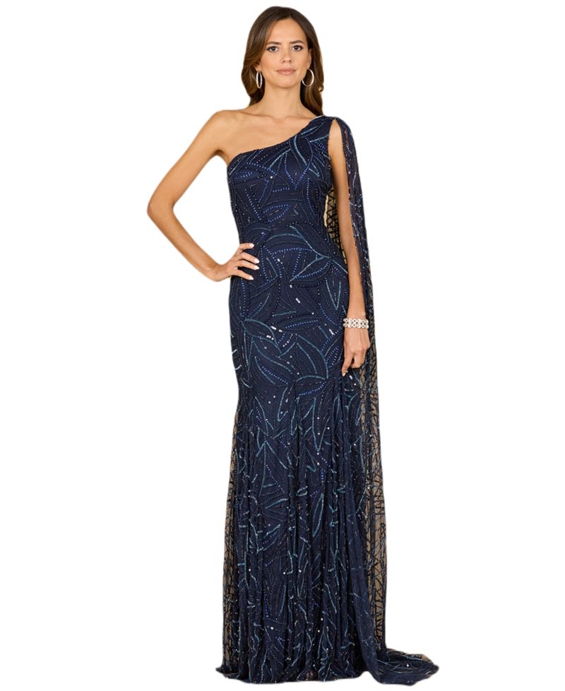 Women's One Shoulder Cape Gown