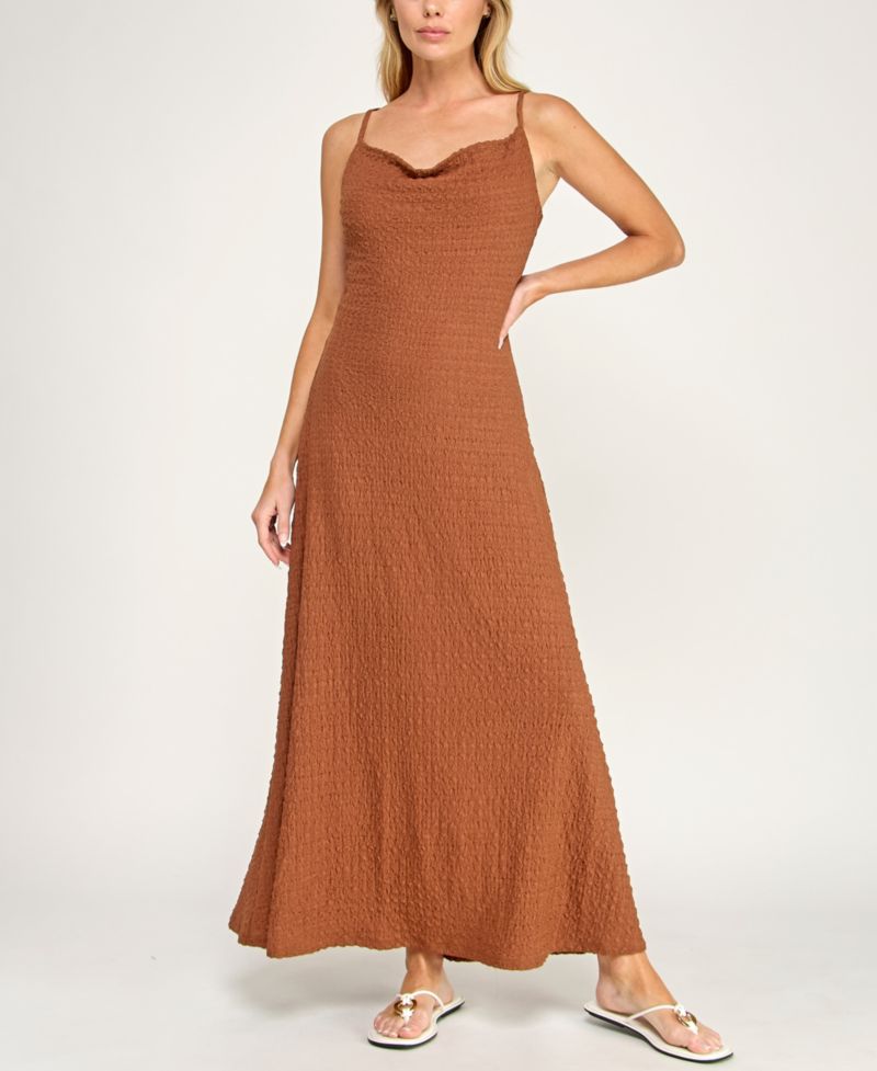 Juniors' Sleeveless Cowl Neck Maxi Dress