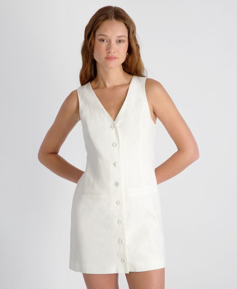 Women's Linen V-Neck Sleeveless Mini Dress