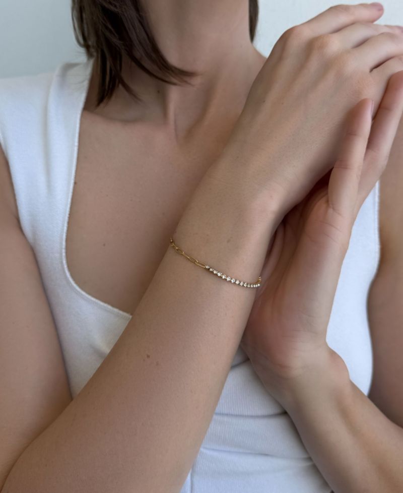 Tarnish Resistant Gold Crystal Half Tennis and Paperclip Chain Bracelet