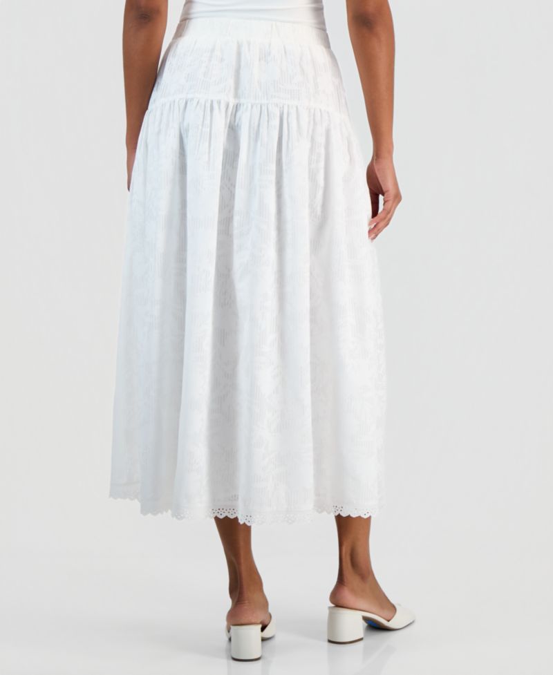 Women's Tonal-Print Tiered Lace-Trim Maxi Skirt