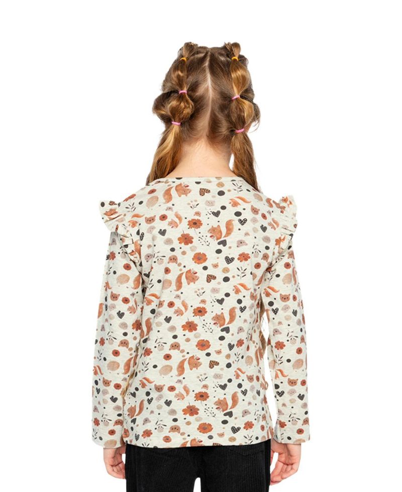 Big Girls 6-14 Long Sleeve Organic Cotton T-Shirt with Squirrel Print