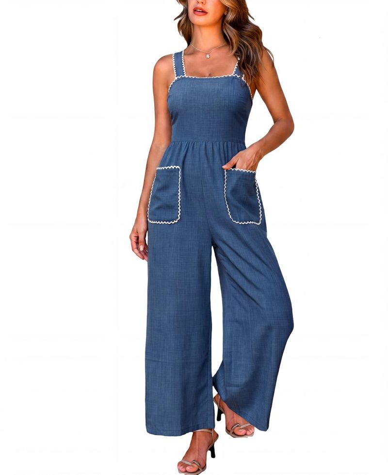 Women's Ric Rac Trim Square Neck Wide-Leg Jumpsuit