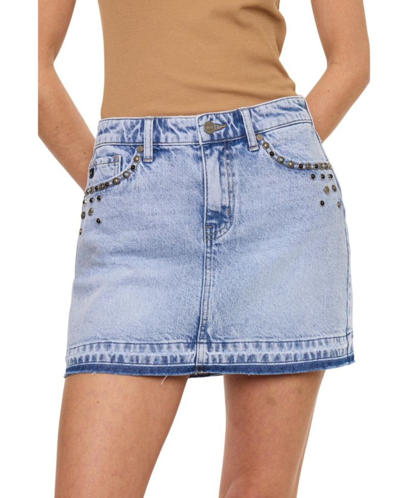 Women's USA Mildred Mid Rise Western Studded Denim Skirt
