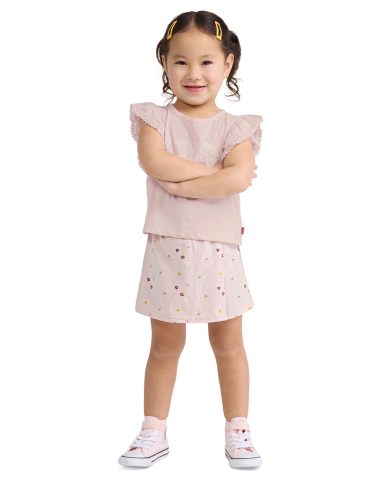 Girls' 2T-6X Knit Top and Ditsy Skort, 2-Piece Set