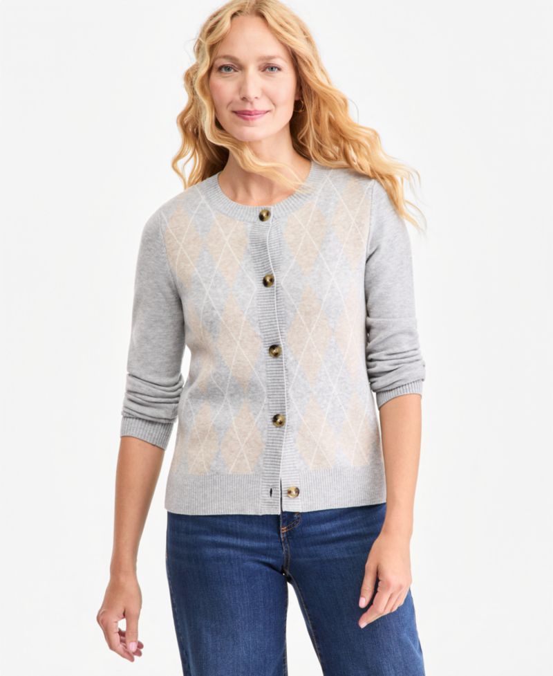 Women's Argyle Long-Sleeve Cardigan