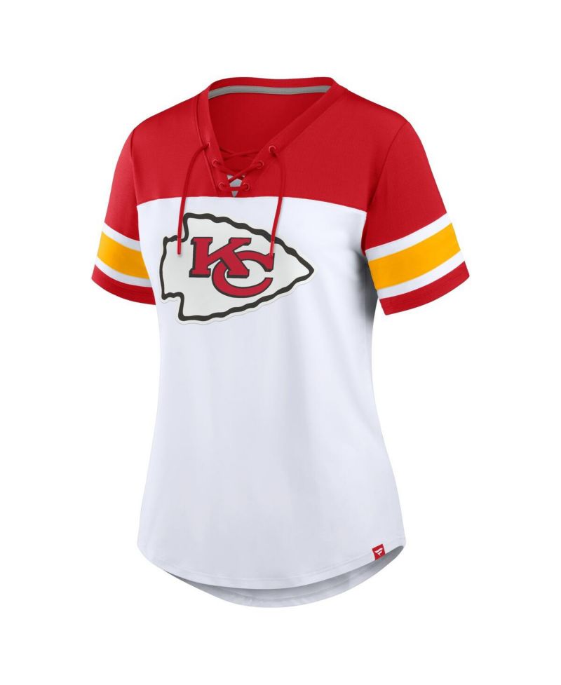 Women's White/Red Kansas City Chiefs Athena Lace-Up V-Neck T-Shirt