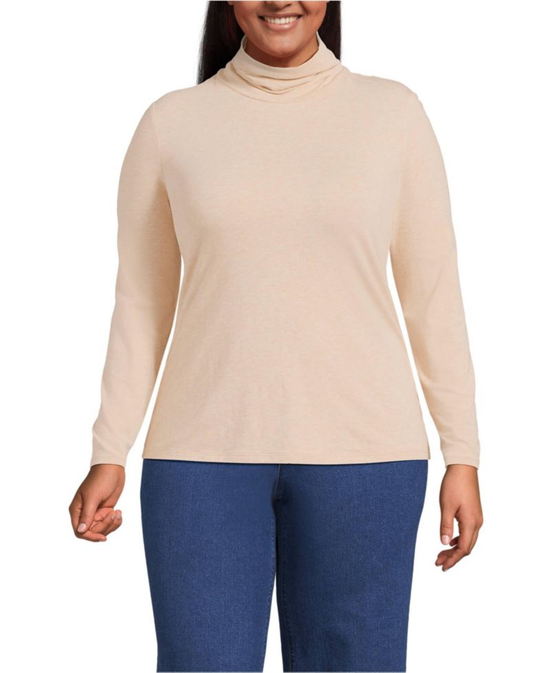 Plus Size Lightweight Jersey Long Sleeve Turtleneck