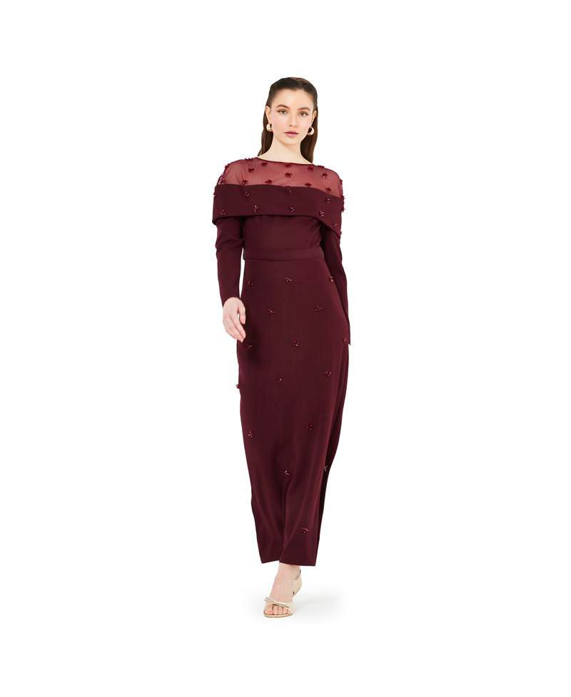 Hand Embellished Tulle Panel Bardot Dress