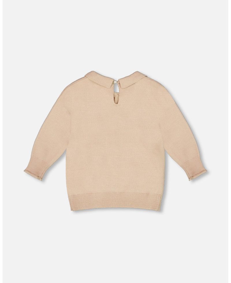 Girl 3/4 Sleeve Knitted Sweater Beige - Child