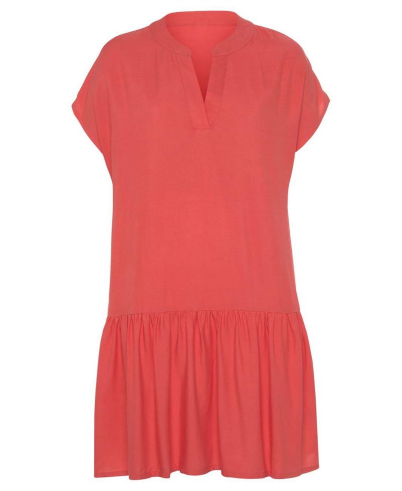Women's Viscose Printed Flounce Hem Shift Notch-Neck Short Dress