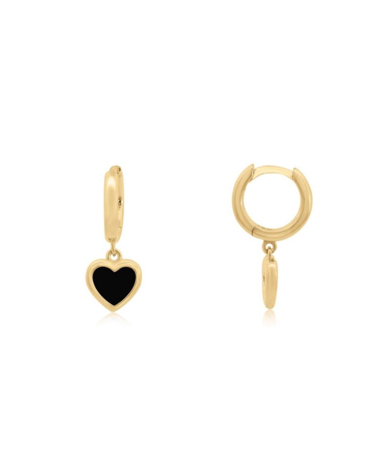 Mini Onyx Heart Dangle Earrings 14K Gold-Plated Sterling Silver