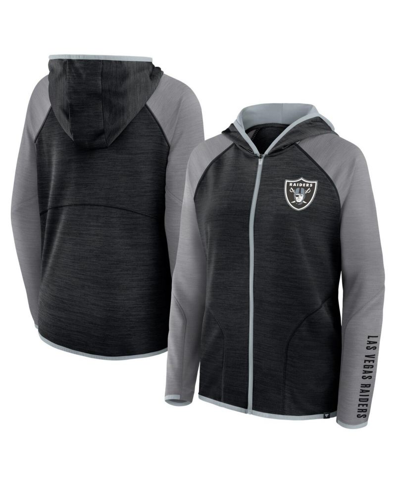 Women's Black/Gray Las Vegas Raiders Redzone End Around Pass Raglan Full-Zip Hoodie