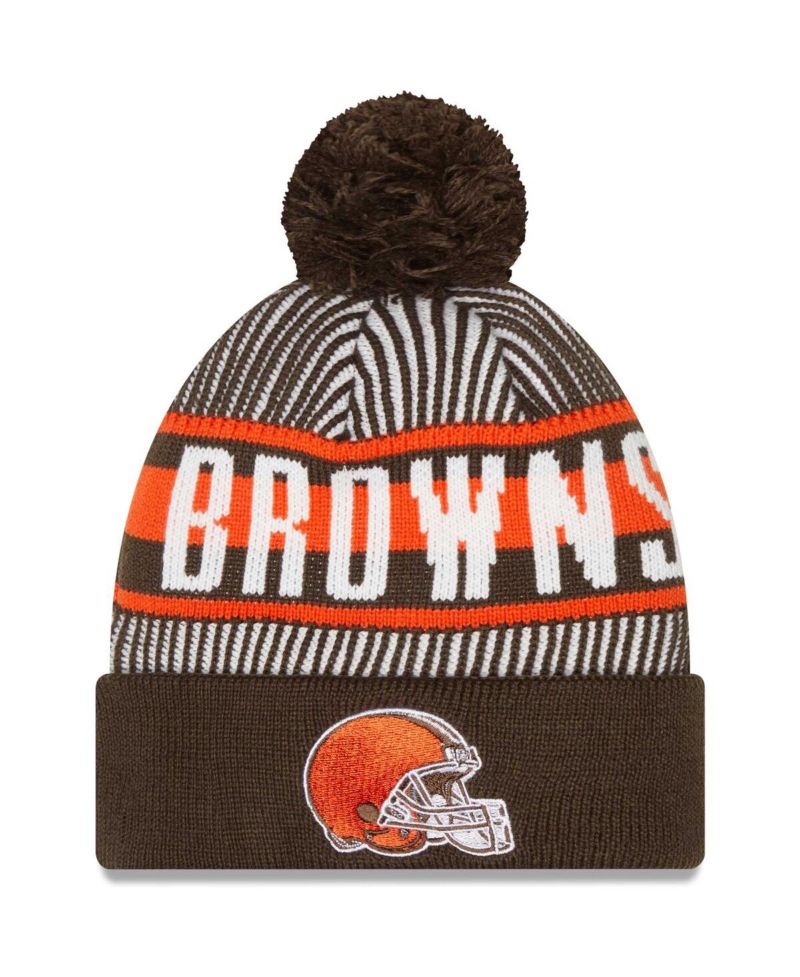 Men's Brown Cleveland Browns Striped Cuffed Knit Hat with Pom