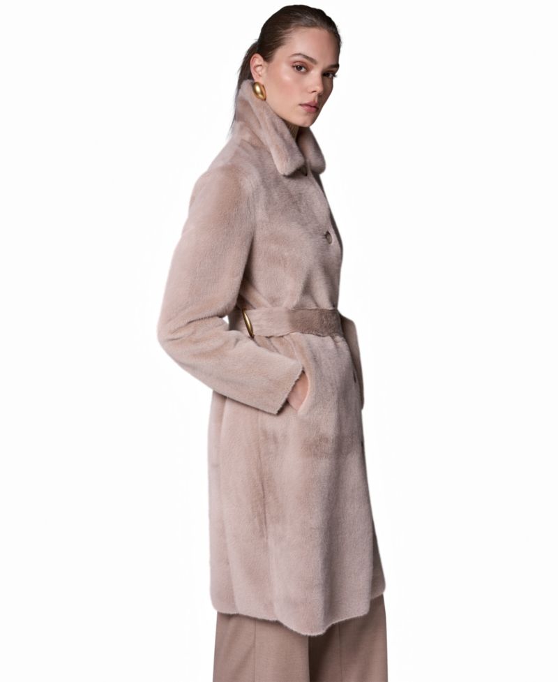 Women's Belted Faux Fur Maxi-Length Coat