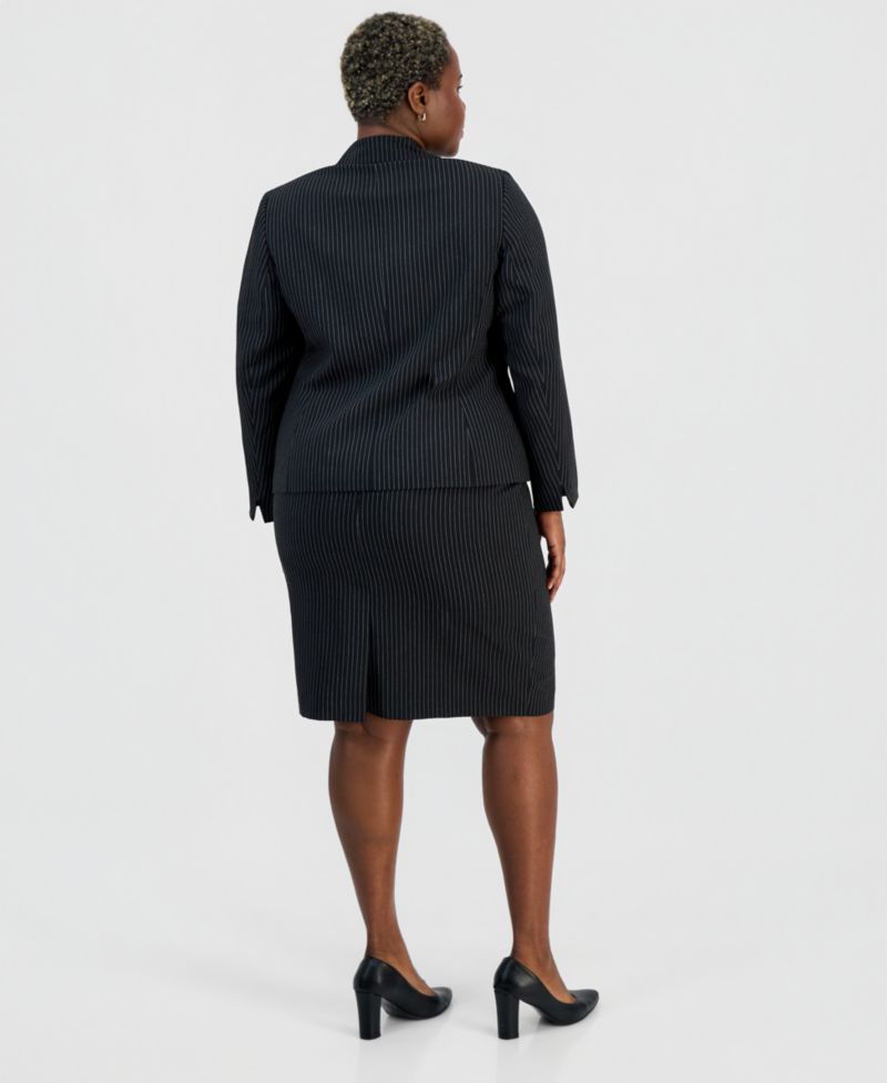 Plus Size Three-Button Notch-Collar Jacket & Slim Skirt Suit