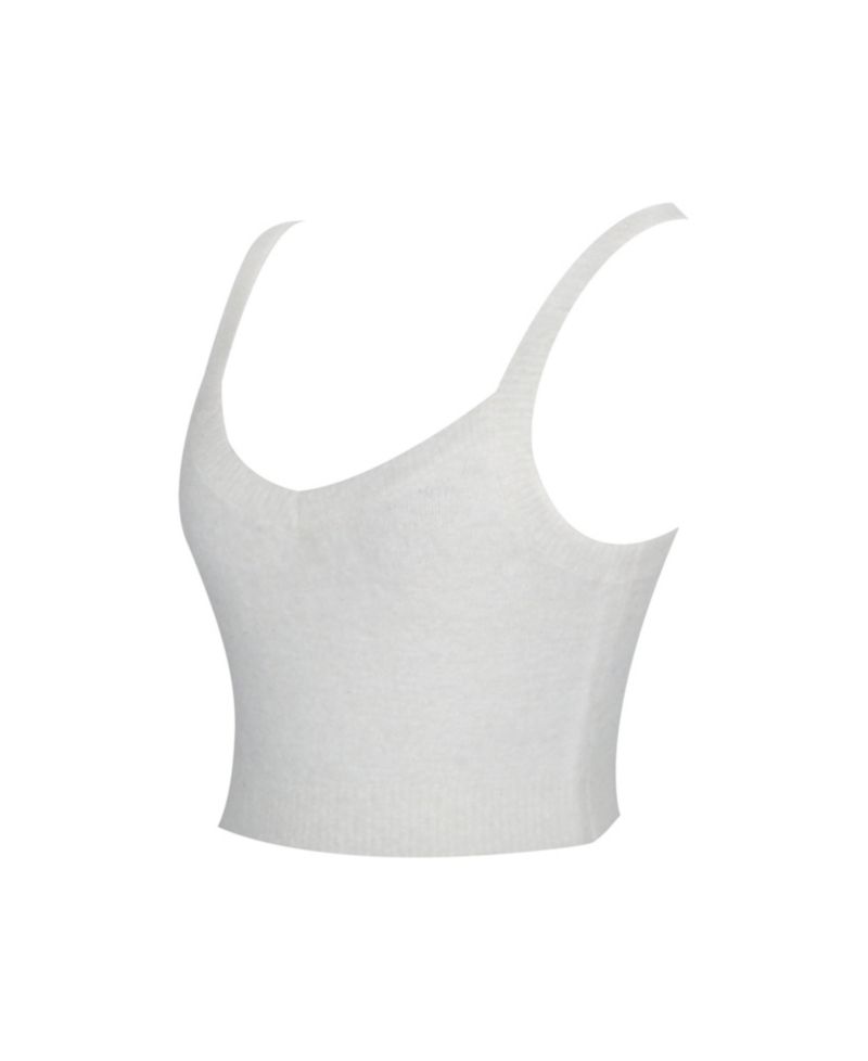 Women's Selene White Wool-Blend Ribbed Knit V-Neck Top