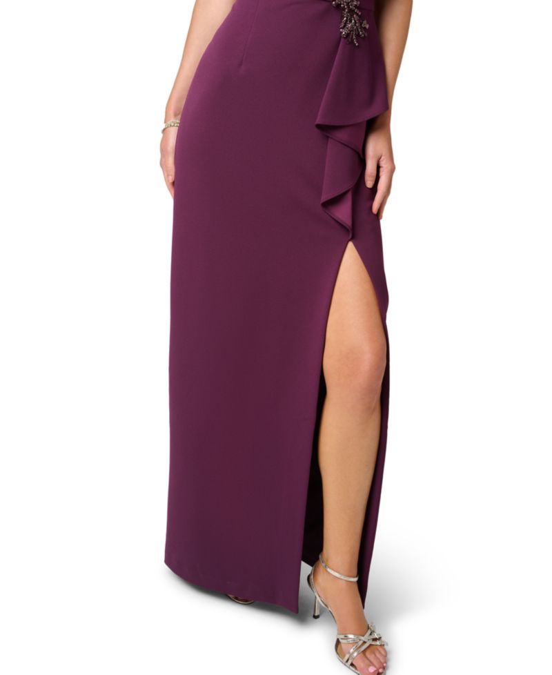 Women's Off-the-Shoulder Column Ruffle Gown