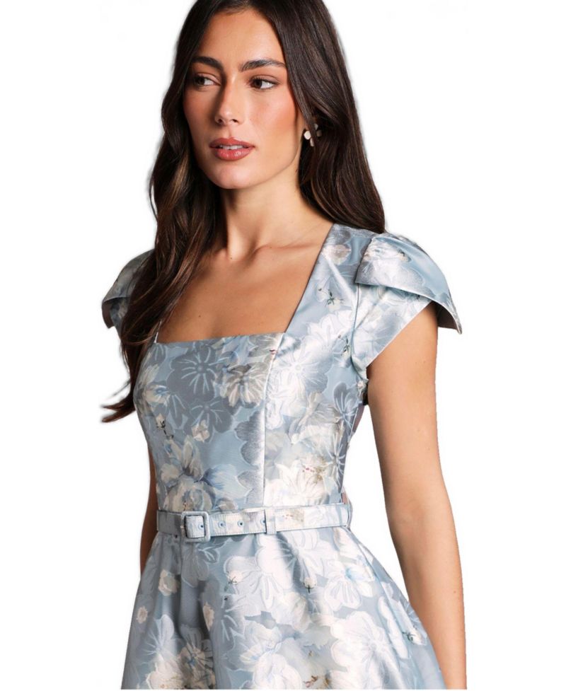 Women's Printed Belted Midi Dress